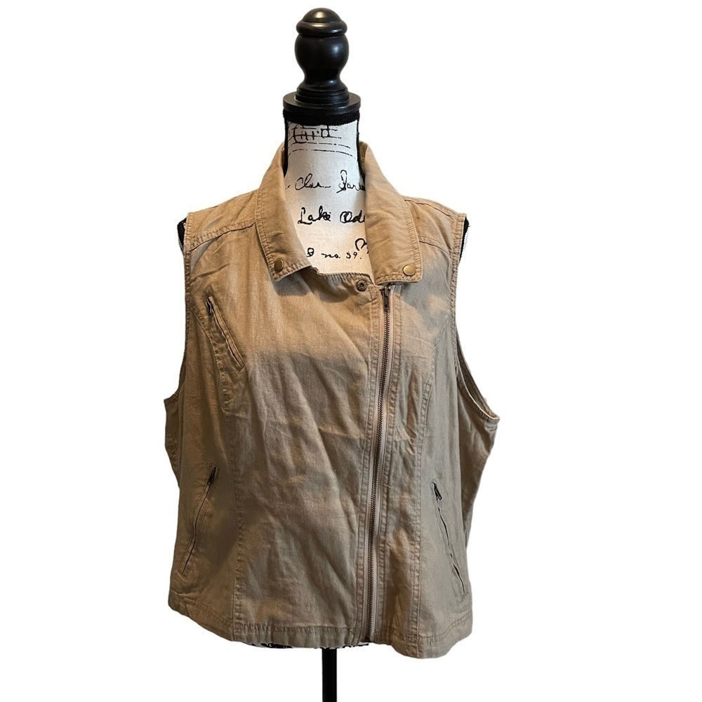 Maurices Asymmetrical Zip Vest Tan Brown Khaki Plus Size 3XL Safari Linen NWT - Picture 9 of 16